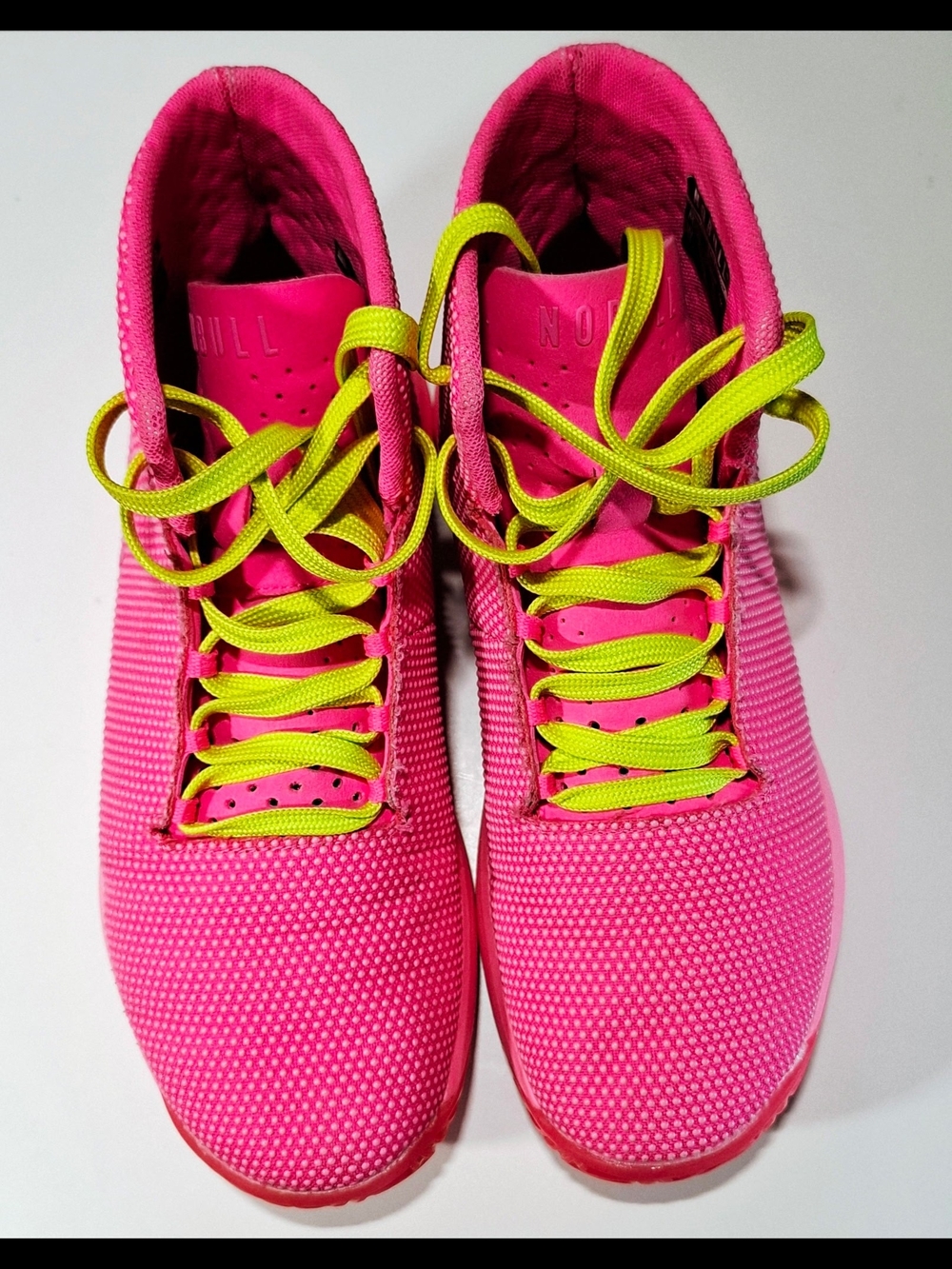 NOBULL Hot Pink Athletic Sneakers with Neon Yellow Laces
